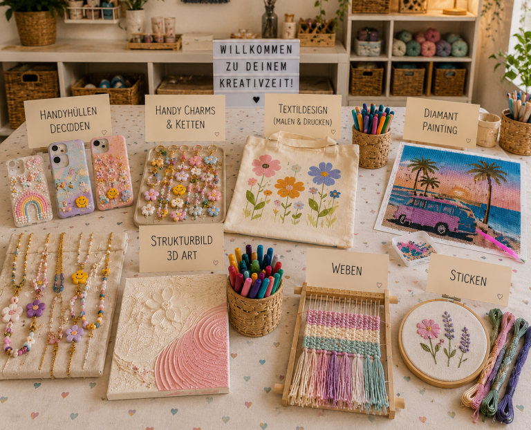 Kreative DIY-Workshops für Kids und Teens in Kaarst: Alle Trend-Themen wie Handyhüllen gestalten oder Spiegel-Design sind auch als Kindergeburtstag-Event buchbar. Moderne DIY-Workshops für Teens & Kids