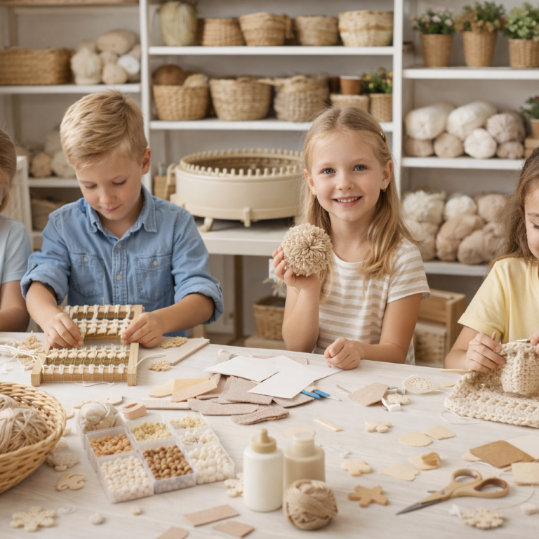 Kinder in Patina’s Kreativwerkstatt in Kaarst beim konzentrierten Arbeiten mit klassischen und modernen Handwerkstechniken.